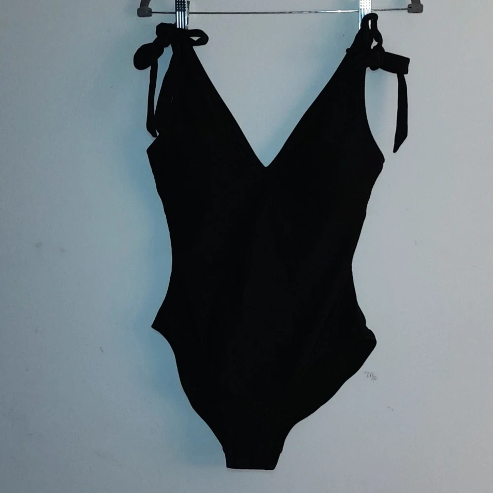 J CREW FACTORY  Black One Piece Swim Suit With Bow Ties On Each Shoulder Size M - Picture 3 of 14
